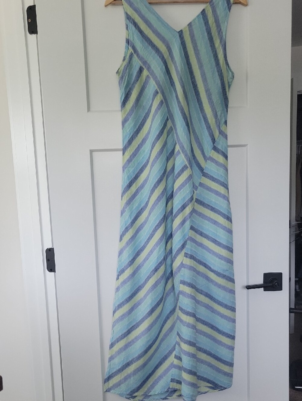 J. Jill Linen Blue and Lime Striped V‑Neck Maxi Dress - Picture 8 of 8